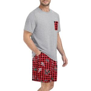 Men's Pajama Set Sleepwear Lightweight Short Sleeve Gray /Red
